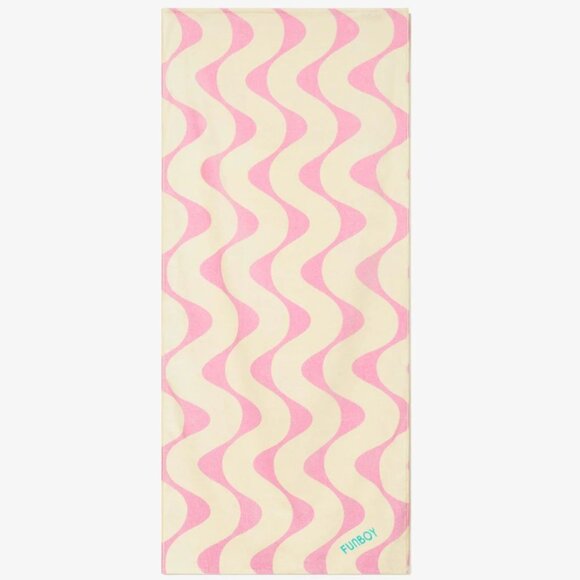 Funboy Poolside Leisure Club Beach Towel Cotton 68" x 30" Pink and White Waves - Picture 3 of 7